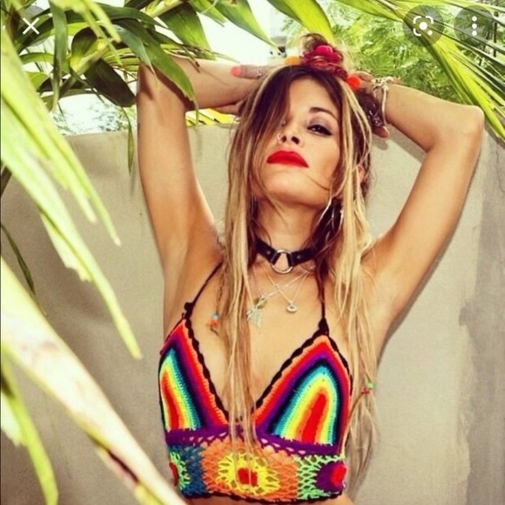 Rat & Boa Crochet Cropped Bralet Top In Rainbow